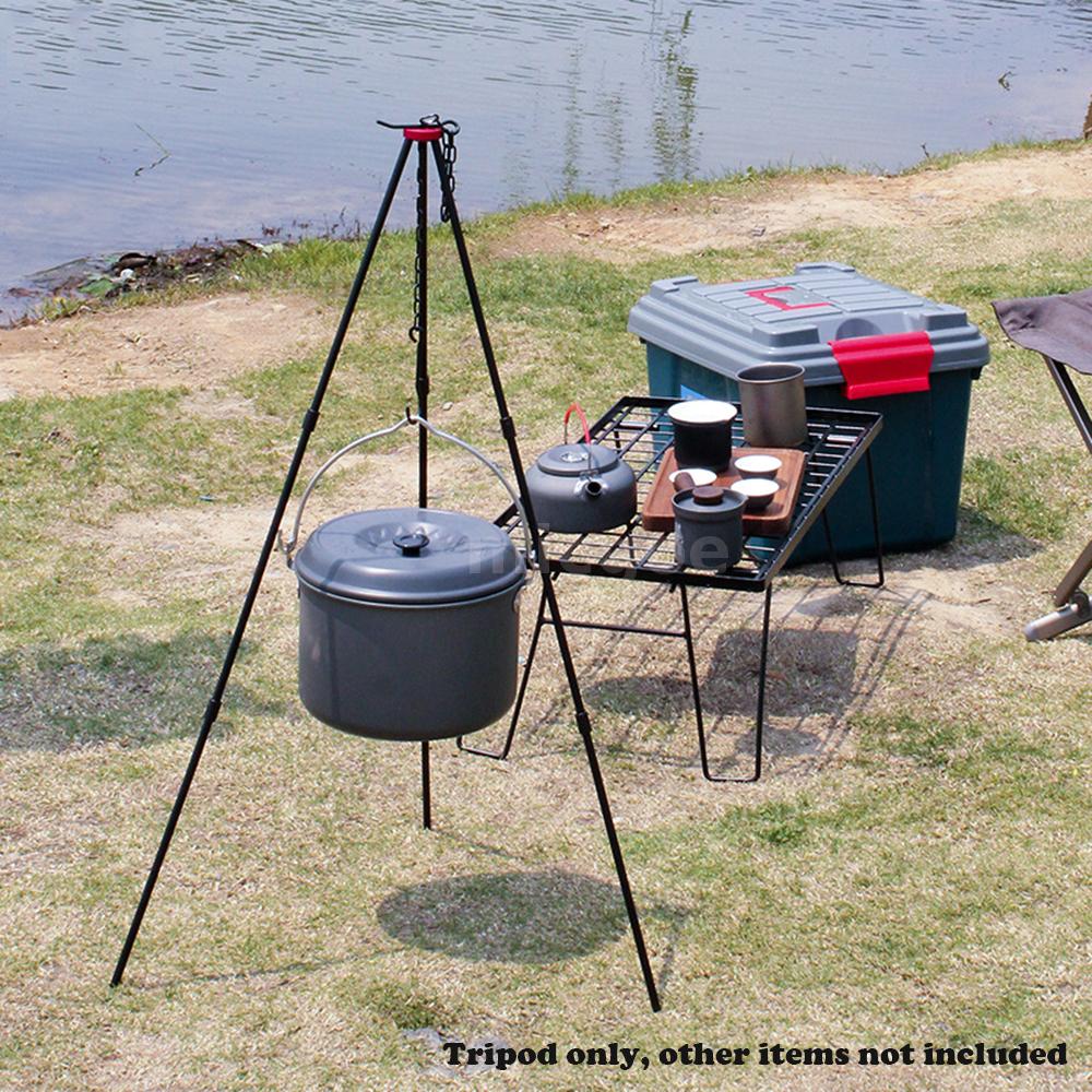 Folding Outdoor Campfire Cooking Tripod Grill Grate Stand Camping Fire ...